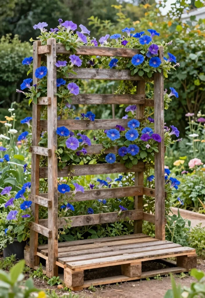 12 DIY Morning Glory Trellis Ideas for Fast Growing Blooms 10. Pallet Trellis 0