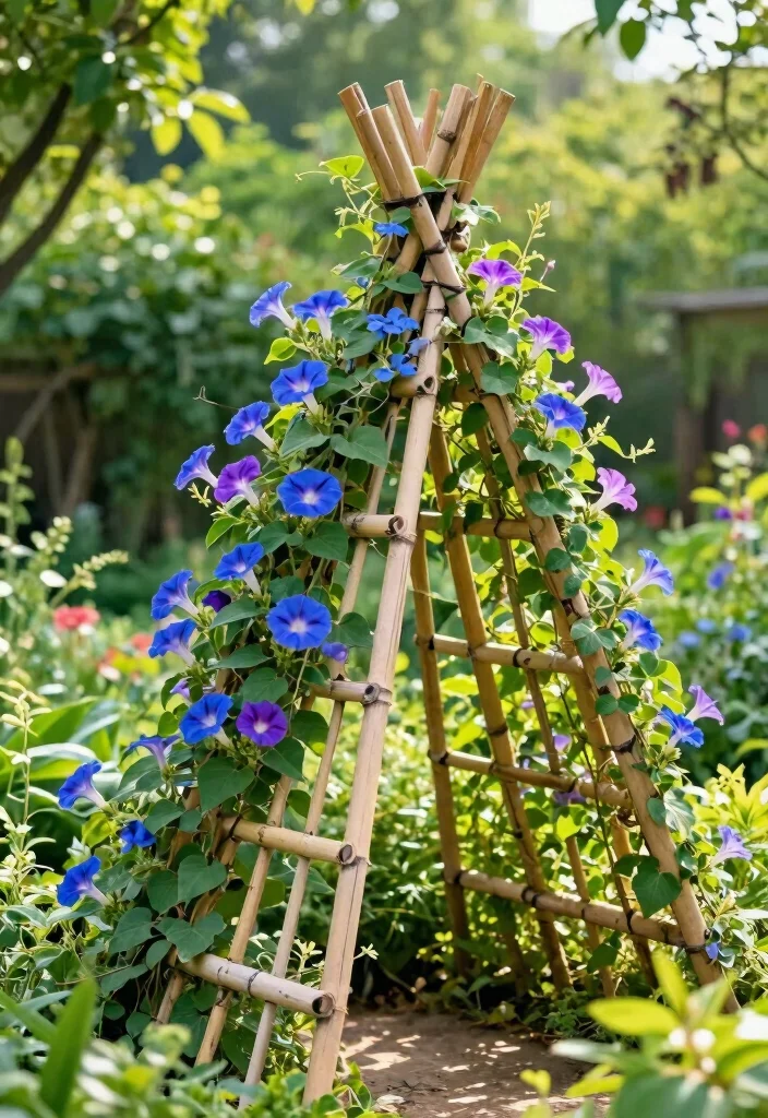 12 DIY Morning Glory Trellis Ideas for Fast Growing Blooms 11. Bamboo Trellis 0