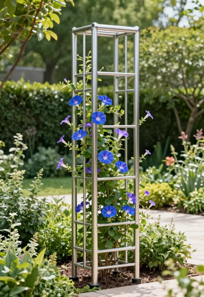 12 DIY Morning Glory Trellis Ideas for Fast Growing Blooms 3. Metal Pipe Trellis 0