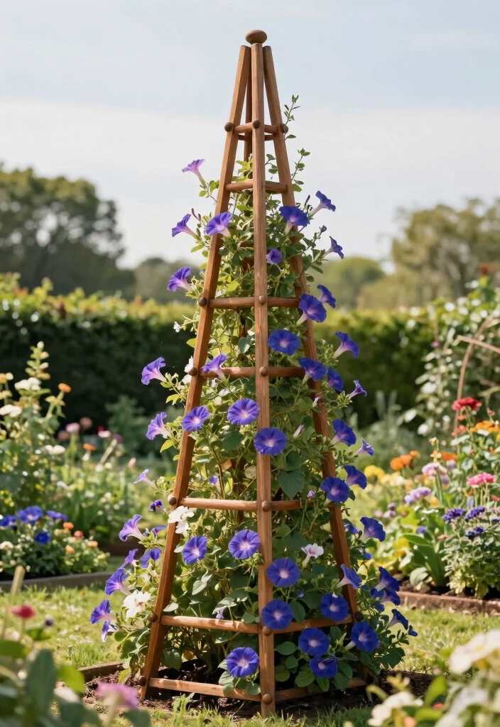 12 DIY Morning Glory Trellis Ideas for Fast Growing Blooms 4. Garden Obelisk Trellis 0