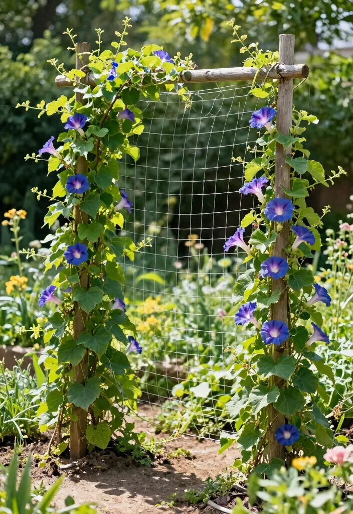 12 DIY Morning Glory Trellis Ideas for Fast Growing Blooms 6. String Trellis 0