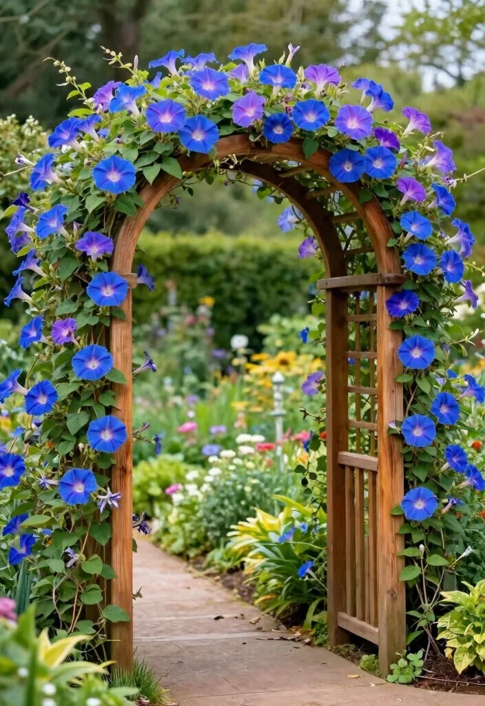 12 DIY Morning Glory Trellis Ideas for Fast Growing Blooms 7. Archway Trellis 0