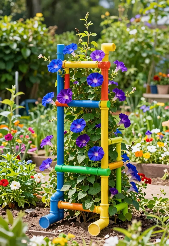 12 DIY Morning Glory Trellis Ideas for Fast Growing Blooms 8. PVC Pipe Trellis 0
