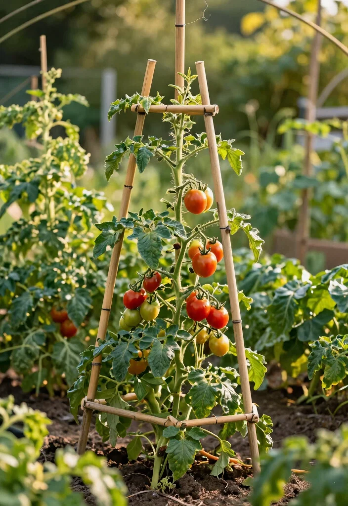12 DIY Tomato Trellis Ideas for Easy Harvests 2. Simple Bamboo Trellis 0