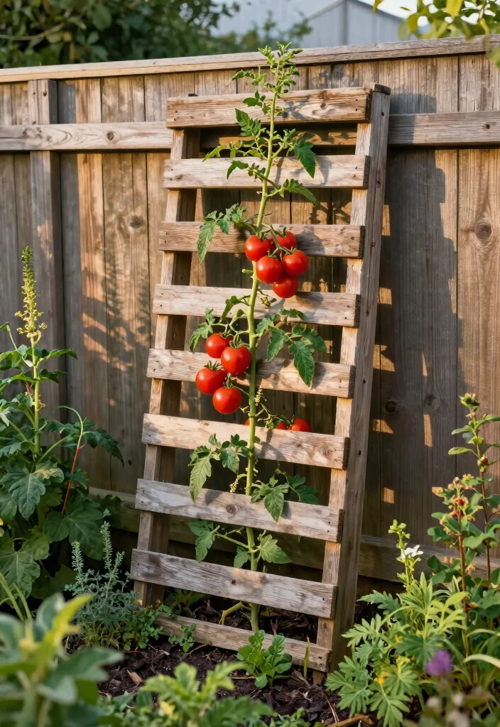 12 DIY Tomato Trellis Ideas for Easy Harvests 3. Recycled Pallet Trellis 0