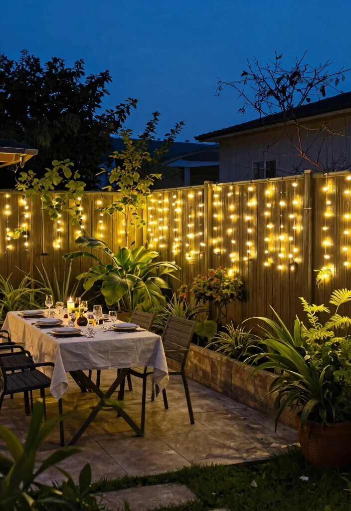 12 Fence Decorating Ideas for a Finished Outdoor Look 3. Hang String Lights 0