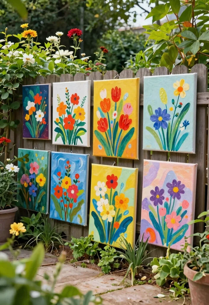 12 Fence Decorating Ideas for a Finished Outdoor Look 4. Colorful Canvas Art 0