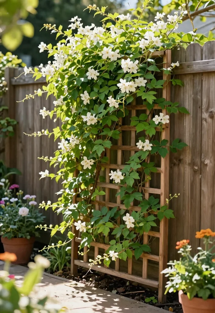 12 Fence Decorating Ideas for a Finished Outdoor Look 5. Vertical Trellis for Climbing Plants 0
