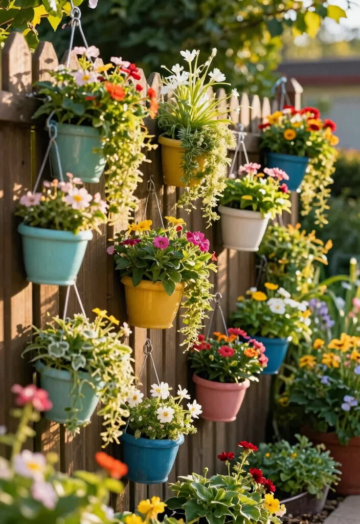 12 Fence Decorating Ideas for a Finished Outdoor Look 6. Charming Hanging Planters 0