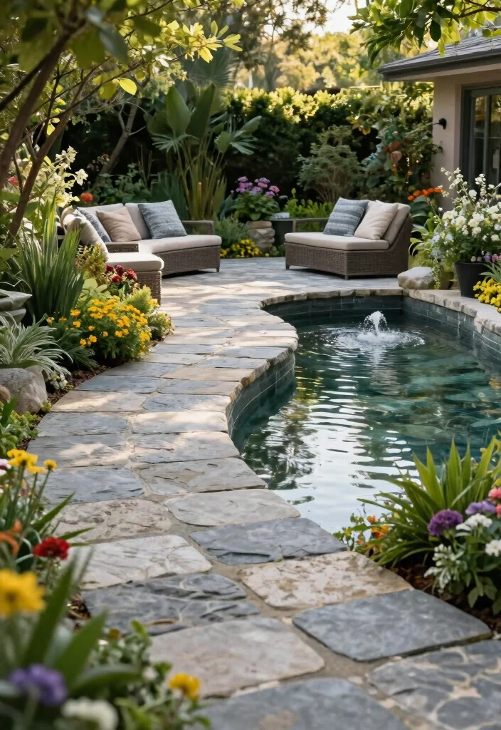12 Flagstone Patio Ideas for Natural Texture and Charm 15 12 Flagstone Patio Ideas for Natural Texture and Charm 5. Incorporating Water Features 0