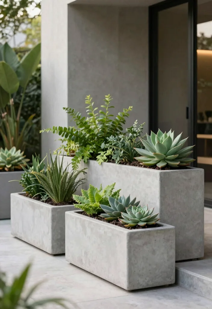 12 Front Porch Planter Ideas to Instantly Boost Curb Appeal 11. Minimalist Concrete Planters 0