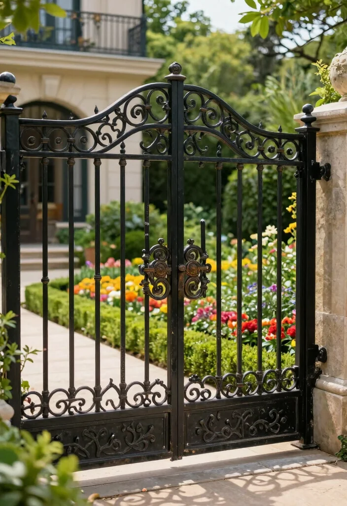 12 Front Yard Fence Ideas for Subtle and Stylish Borders 10. Artisanal Wrought Iron Fence 0