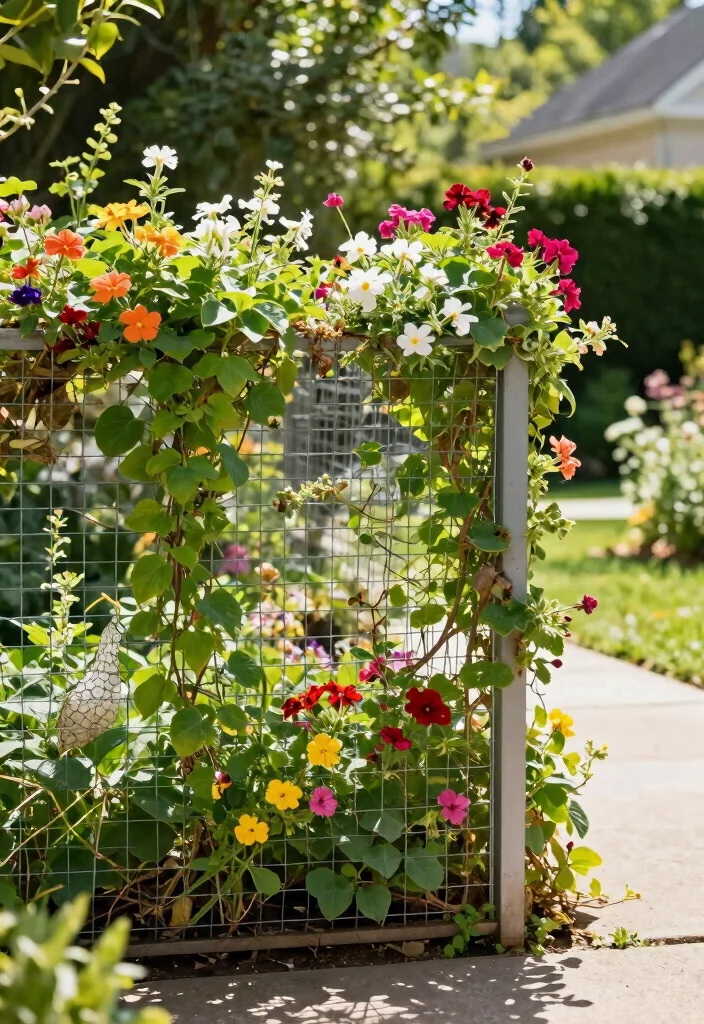 12 Front Yard Fence Ideas for Subtle and Stylish Borders 9. Chicken Wire Fence with Climbing Plants 0