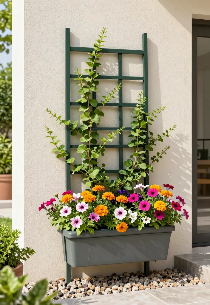 12 Garden Wall Trellis Ideas for Vertical Flower Displays 14 12 Garden Wall Trellis Ideas for Vertical Flower Displays 4. Vertical Planter Trellis Combination 0