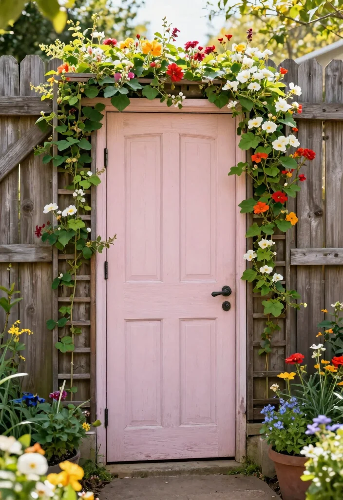 12 Garden Wall Trellis Ideas for Vertical Flower Displays 49 12 Garden Wall Trellis Ideas for Vertical Flower Displays 9. Repurposed Door Trellis 0