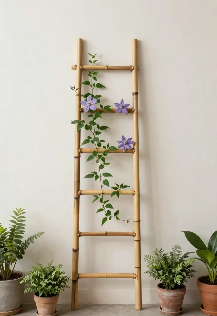 12 Indoor Plant Trellis Ideas for Healthy Vertical Growth 5. Minimalist Bamboo Trellis 0