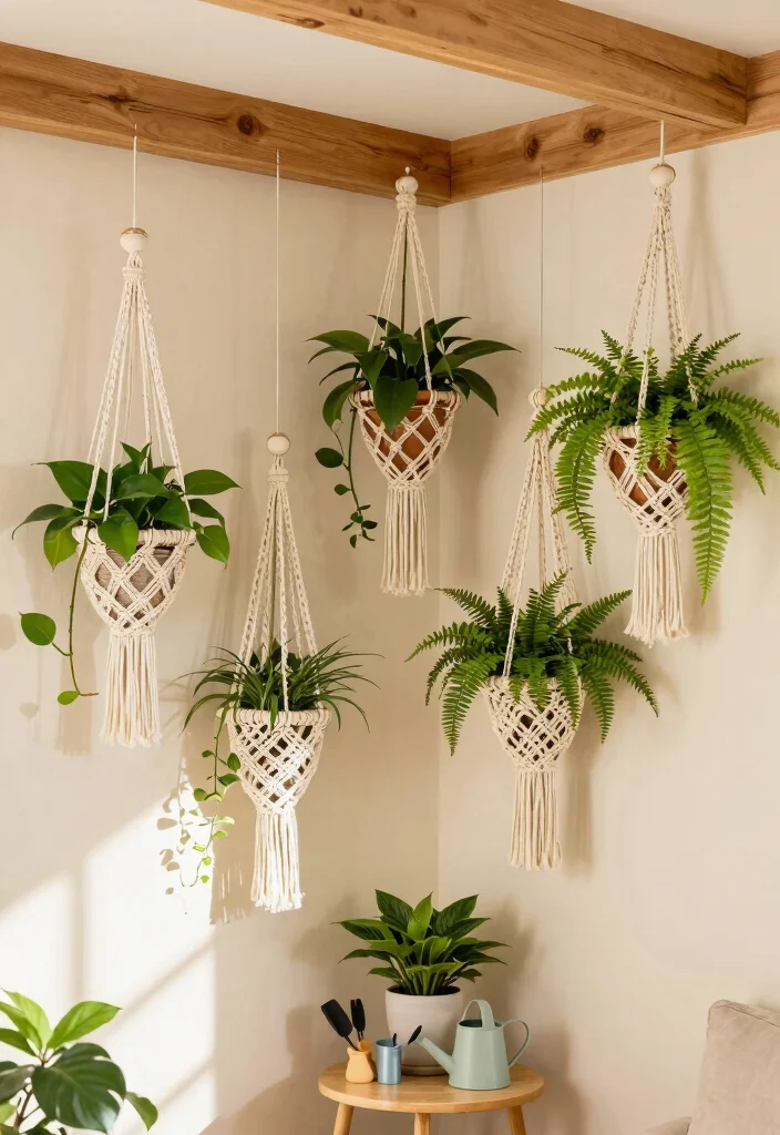 12 Indoor Planter Ideas for Stylish Home Greenery 1. Macrame Plant Hangers 0