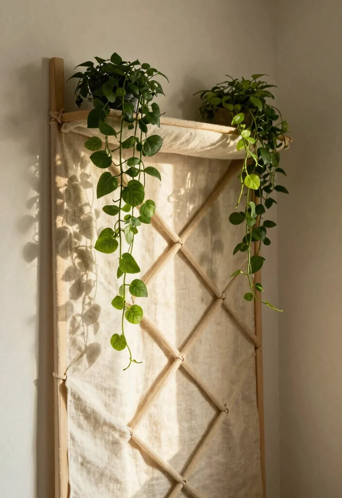 12 Indoor Trellis Ideas for Houseplants and Small Spaces 40 12 Indoor Trellis Ideas for Houseplants and Small Spaces 10. Fabric Trellis 0