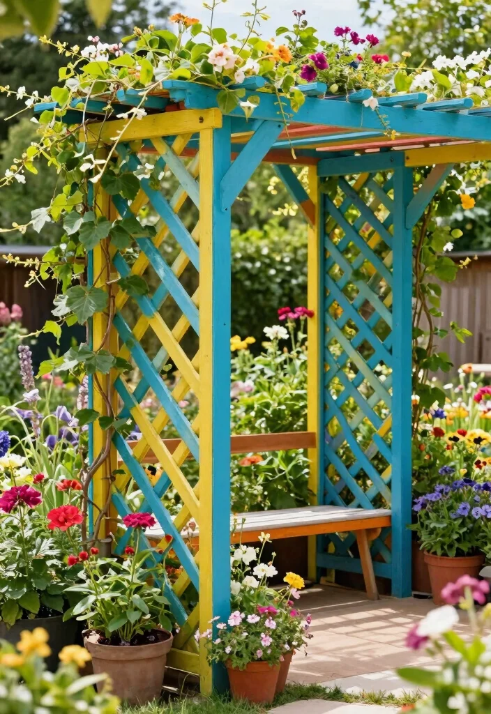 12 Lattice Trellis Ideas for Classic Garden Structure 9. Colorful Painted Lattice Trellis 0