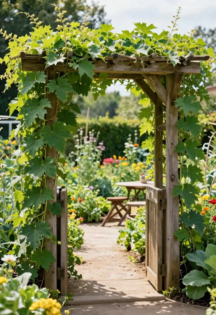 12 Loofah Trellis Ideas for Vertical Vegetable Growth 1. Rustic Wooden Arbor 0