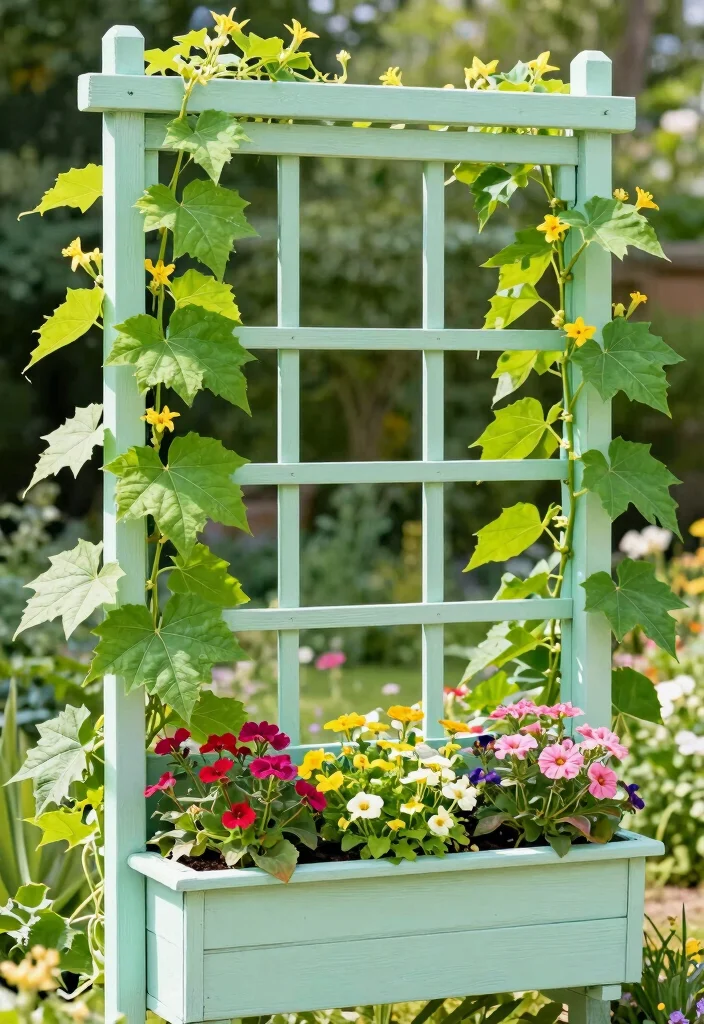 12 Loofah Trellis Ideas for Vertical Vegetable Growth 10. Frame Trellis with Planter Box 0