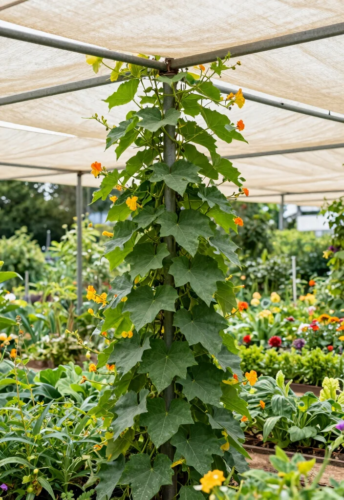 12 Loofah Trellis Ideas for Vertical Vegetable Growth 11. Shade Cloth Trellis 0