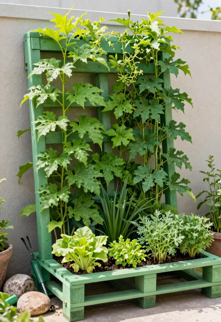 12 Loofah Trellis Ideas for Vertical Vegetable Growth 2. Vertical Pallet Garden 0