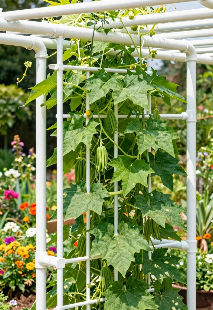 12 Loofah Trellis Ideas for Vertical Vegetable Growth 8. PVC Pipe Trellis 0