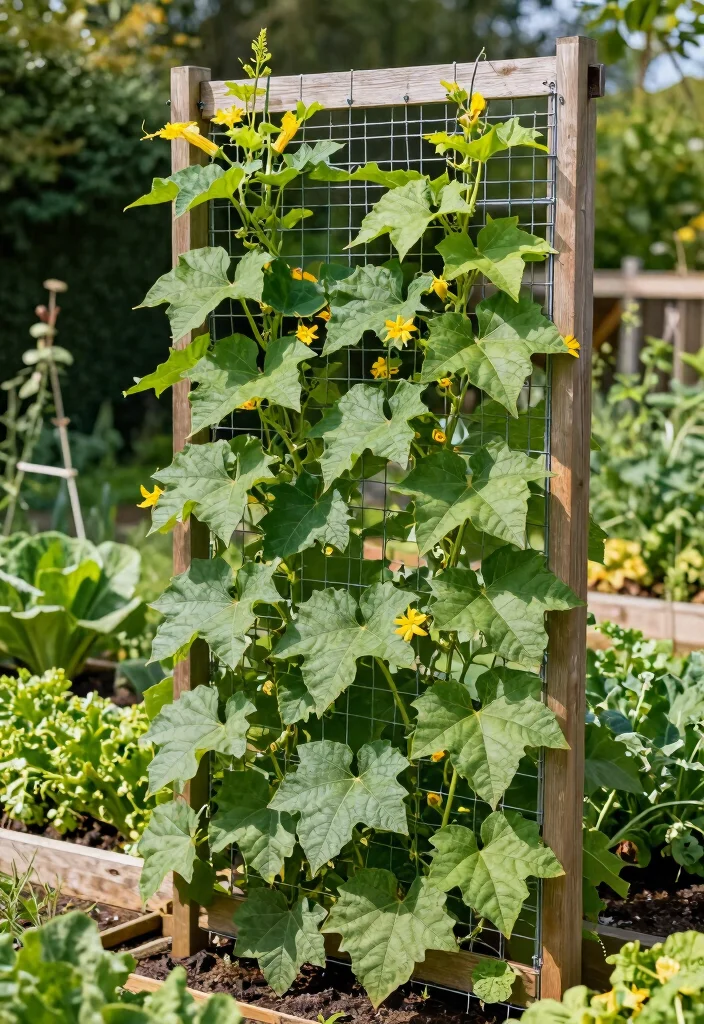 12 Loofah Trellis Ideas for Vertical Vegetable Growth 9. Wire Mesh Trellis 0