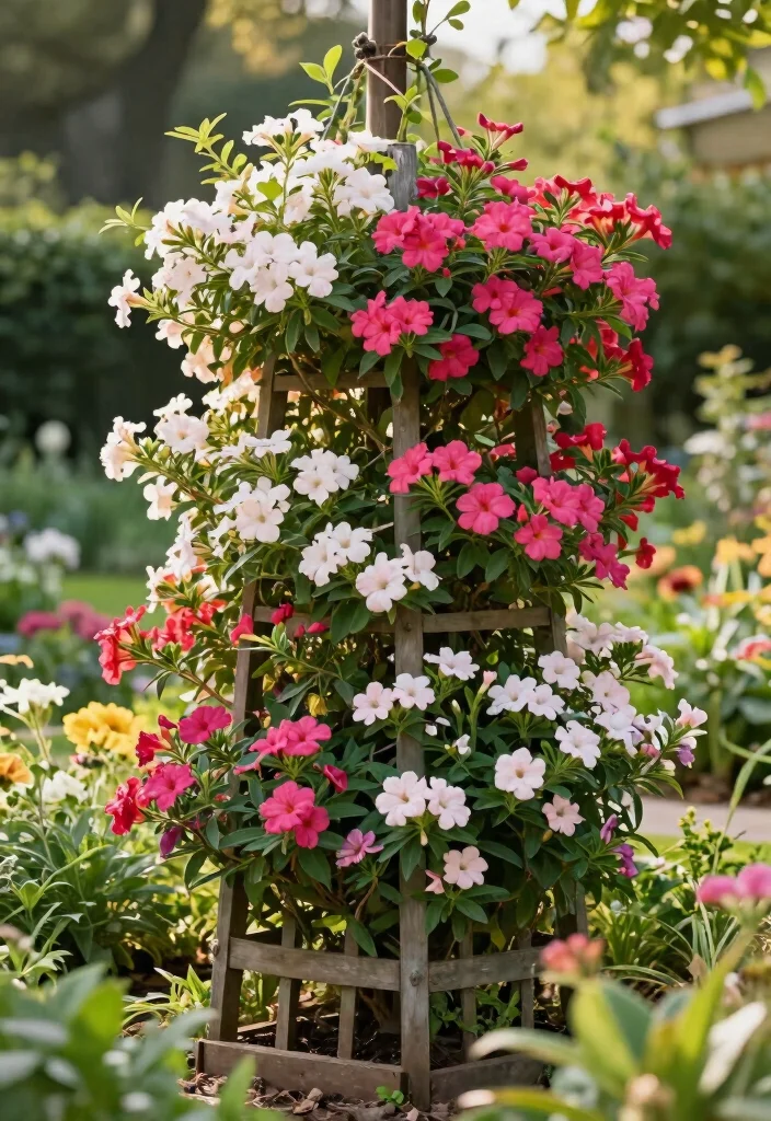 12 Mandevilla Vine Trellis Ideas for Patios and Balconies 12. Seasonal Color Palette Trellis 0