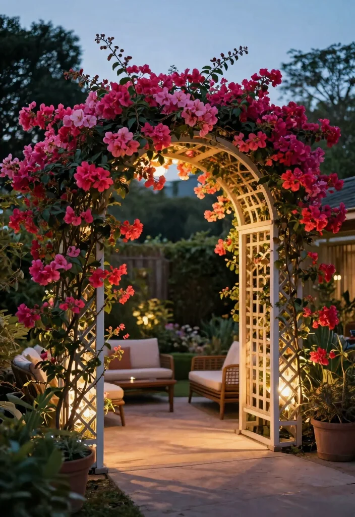 12 Mandevilla Vine Trellis Ideas for Patios and Balconies 5. Trellis and Arch Combo 0