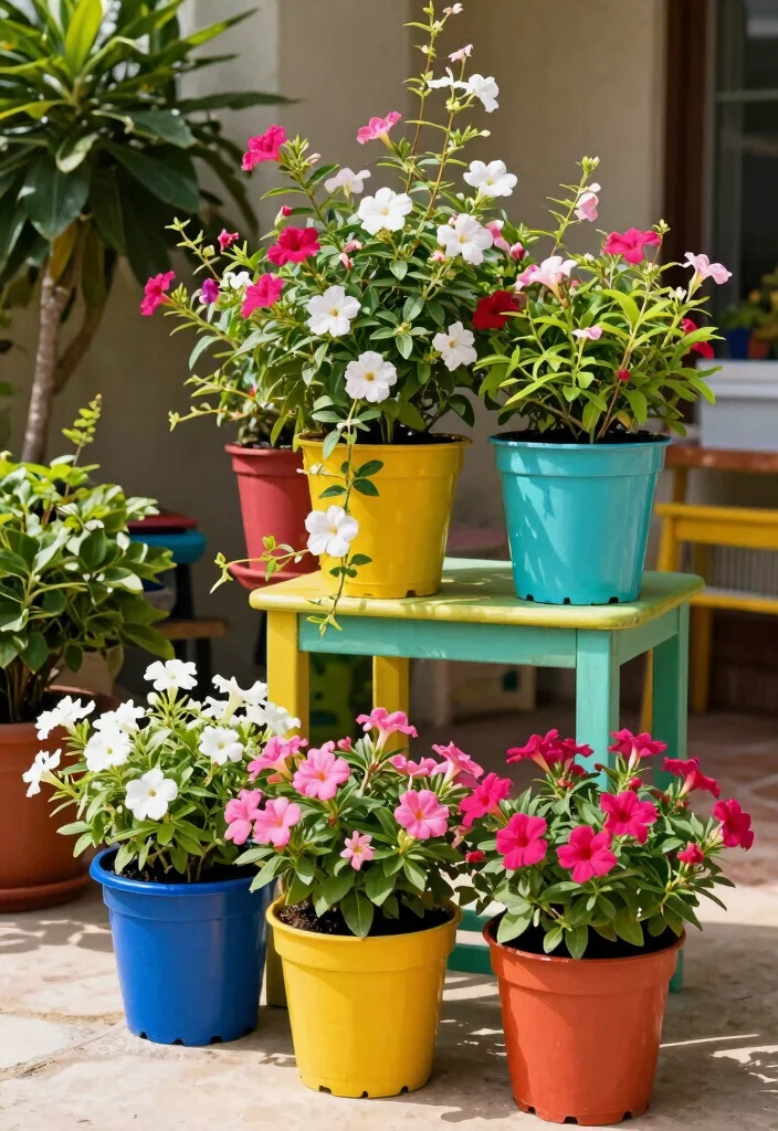 12 Mandevilla Vine Trellis Ideas for Patios and Balconies 7. Colorful Container Trellis 0
