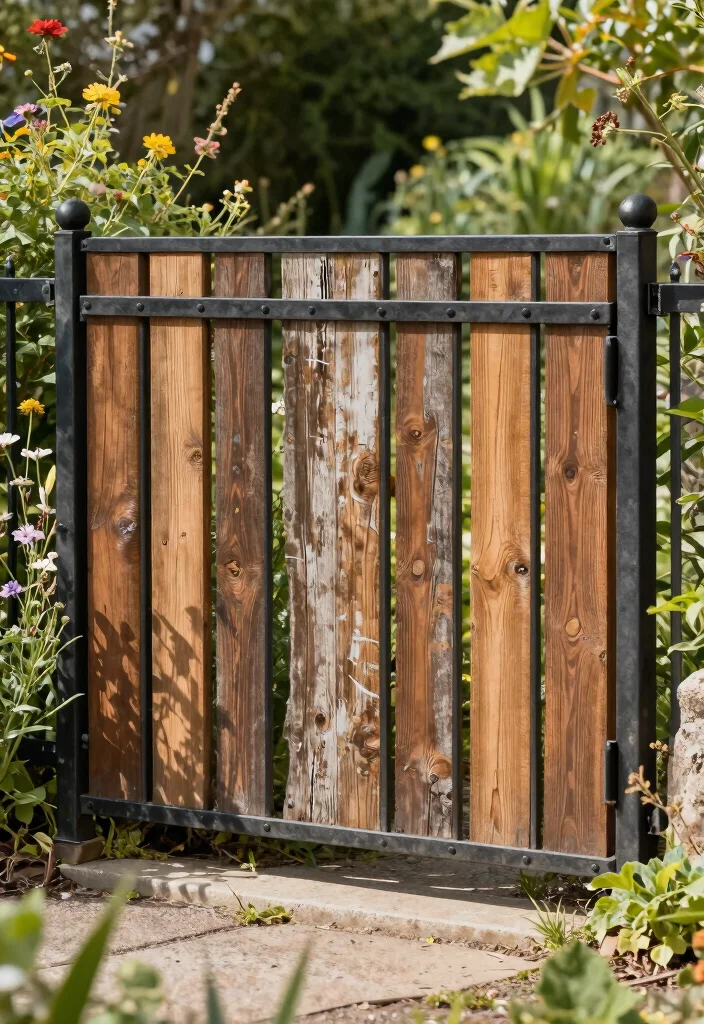 12 Metal Fence Ideas for Modern and Low Maintenance Yards 3. Rustic Metal with Wood 0