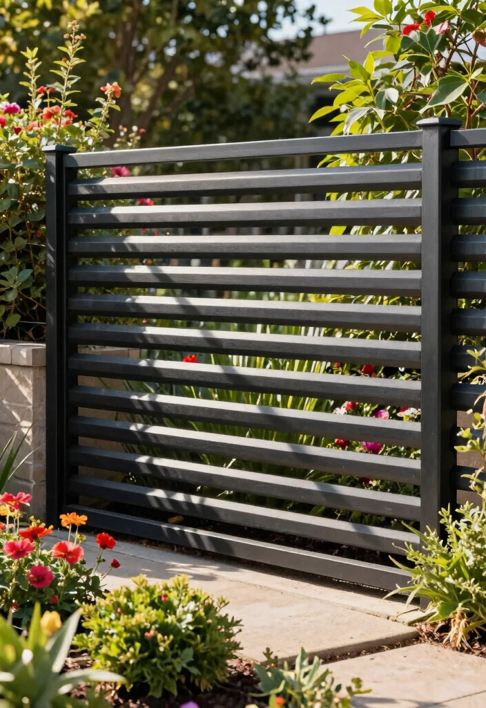 12 Metal Fence Ideas for Modern and Low Maintenance Yards 6. Horizontal Slats 0