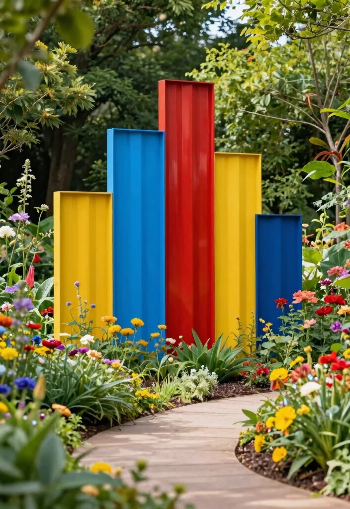 12 Metal Fence Ideas for Modern and Low Maintenance Yards 8. Colorful Metal Panels 0