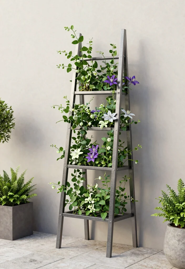 12 Metal Trellis Ideas for Modern and Low Maintenance Gardens 3. Ladder Style Trellis 0
