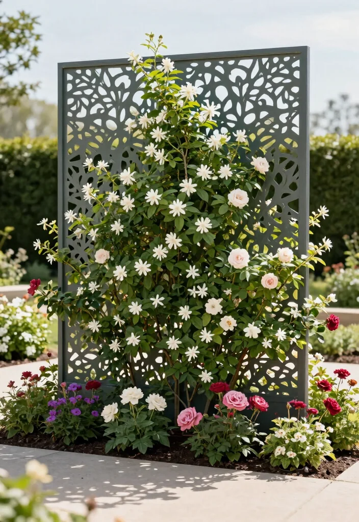 12 Metal Trellis Ideas for Modern and Low Maintenance Gardens 4. Panel Trellis with Artful Design 0