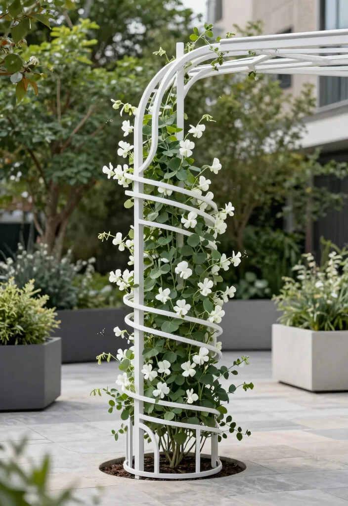 12 Metal Trellis Ideas for Modern and Low Maintenance Gardens 9. Minimalist Spiral Trellis 0