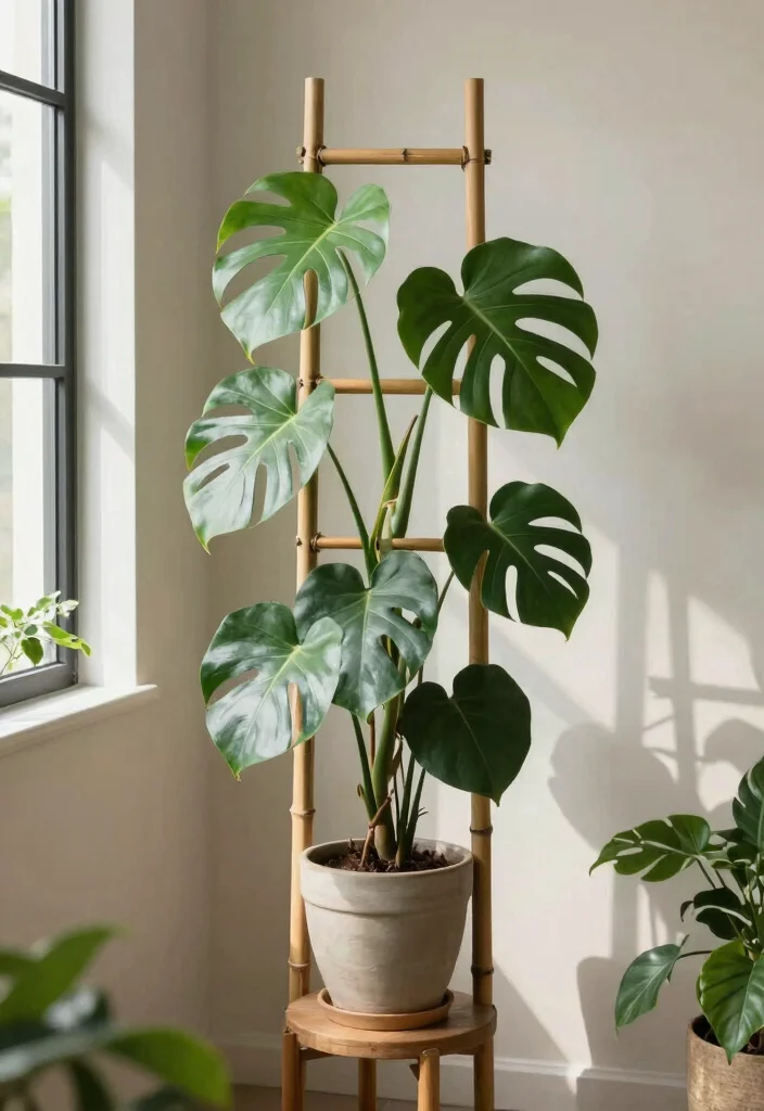 12 Monstera Trellis Ideas for Strong Indoor Plant Support 12 12 Monstera Trellis Ideas for Strong Indoor Plant Support 2. Bamboo Trellis 0