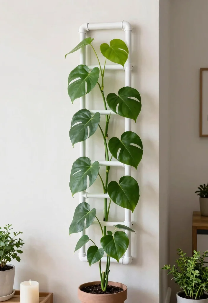 12 Monstera Trellis Ideas for Strong Indoor Plant Support 25 12 Monstera Trellis Ideas for Strong Indoor Plant Support 5. PVC Pipe Trellis 0