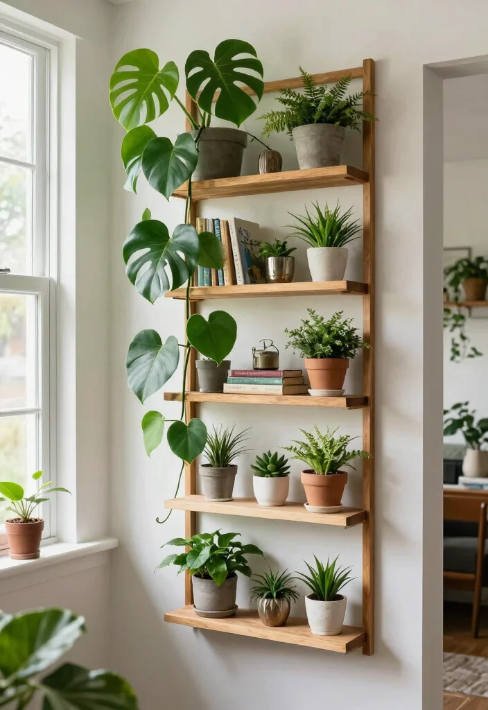 12 Monstera Trellis Ideas for Strong Indoor Plant Support 39 12 Monstera Trellis Ideas for Strong Indoor Plant Support 9. Trellis with Shelving 0