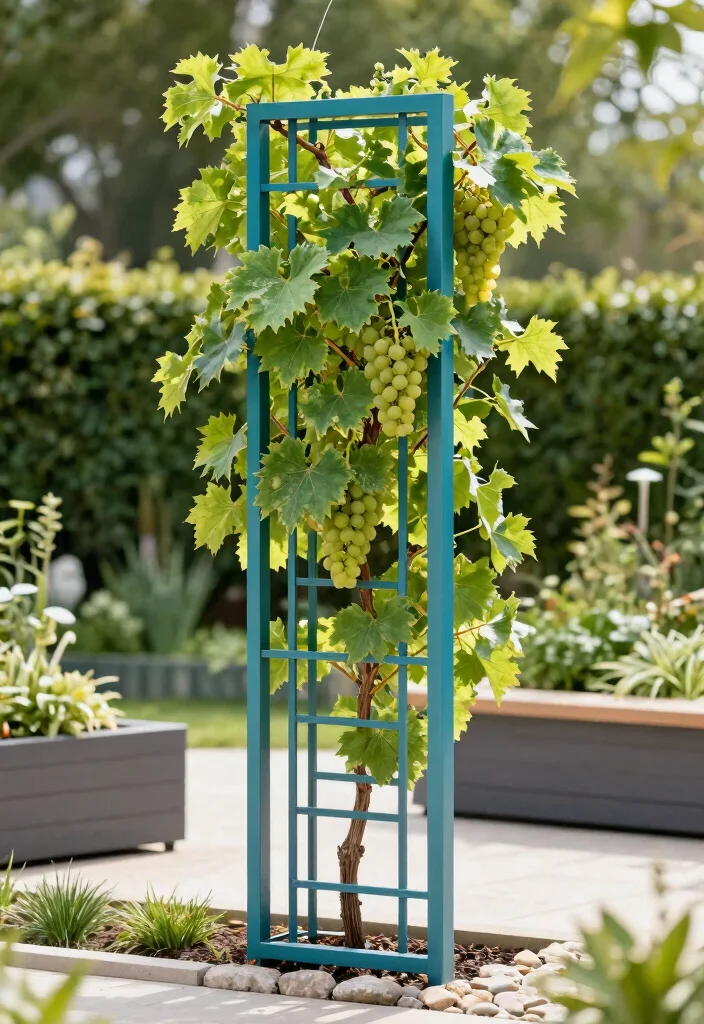 12 Muscadine Trellis Ideas for Heavy and Fast Growing Vines 2. Modern Vertical Metal Trellis 0