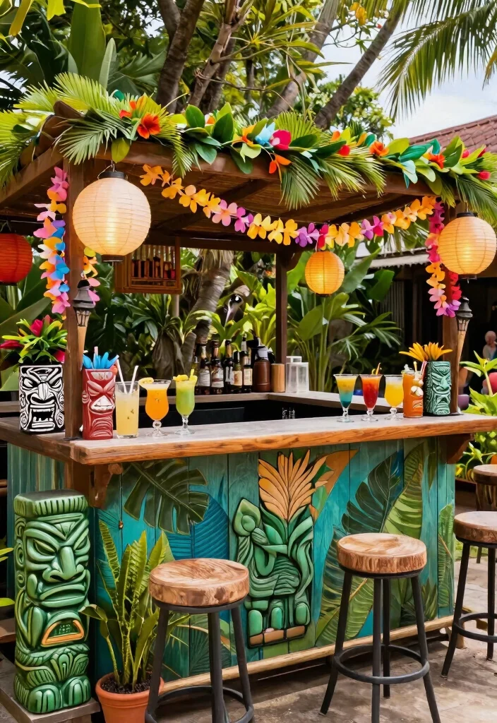 12 Outdoor Patio Bar Ideas for Social Gatherings 11. Colorful Tiki Bar 0