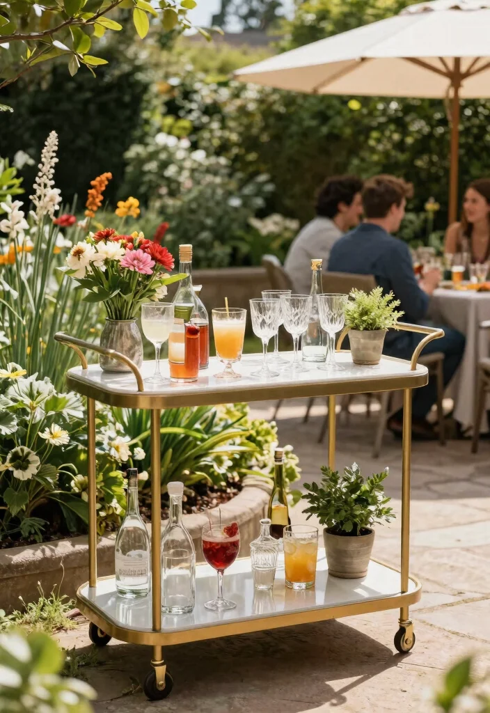 12 Outdoor Patio Bar Ideas for Social Gatherings 2. Mobile Bar Cart 0