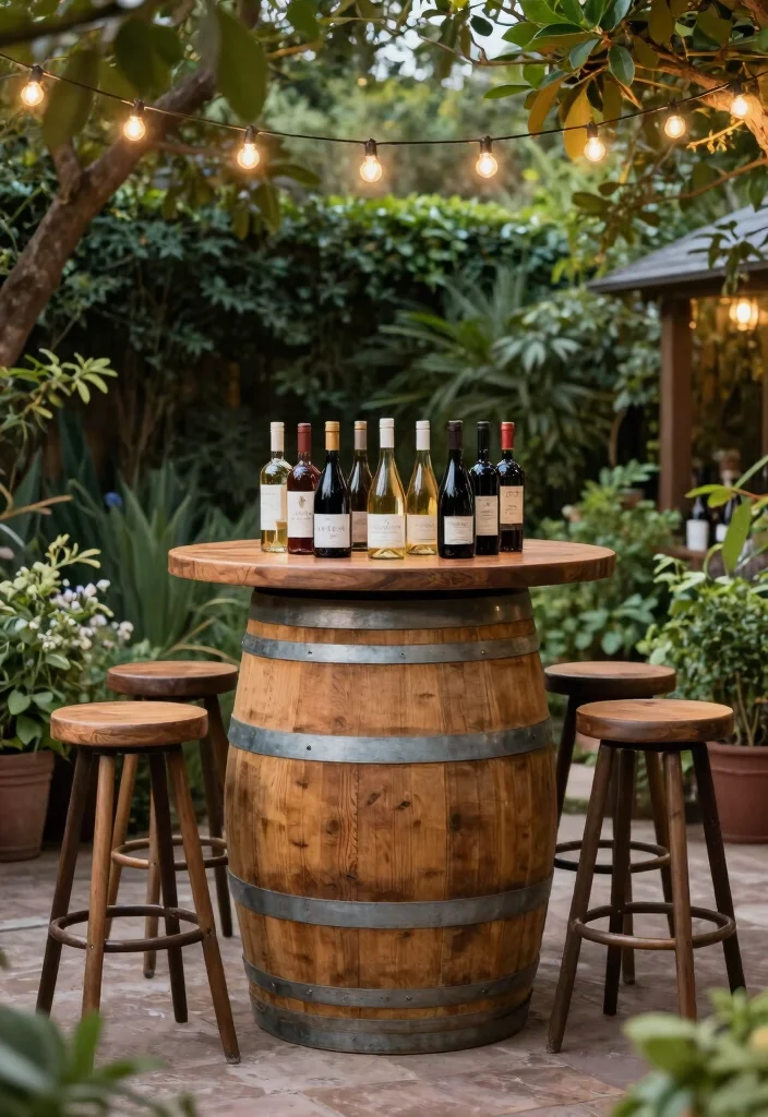 12 Outdoor Patio Bar Ideas for Social Gatherings 3. Wine Barrel Bar 0