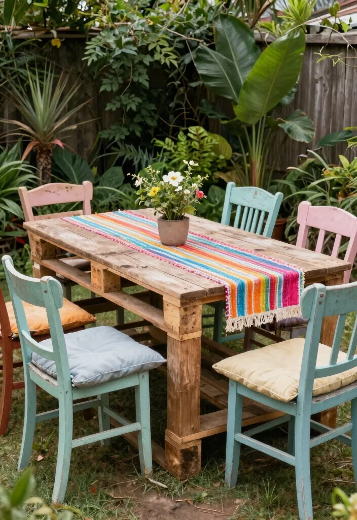 12 Outdoor Patio Dining Ideas for Family Meals 3. Upcycled Furniture Arrangements 0