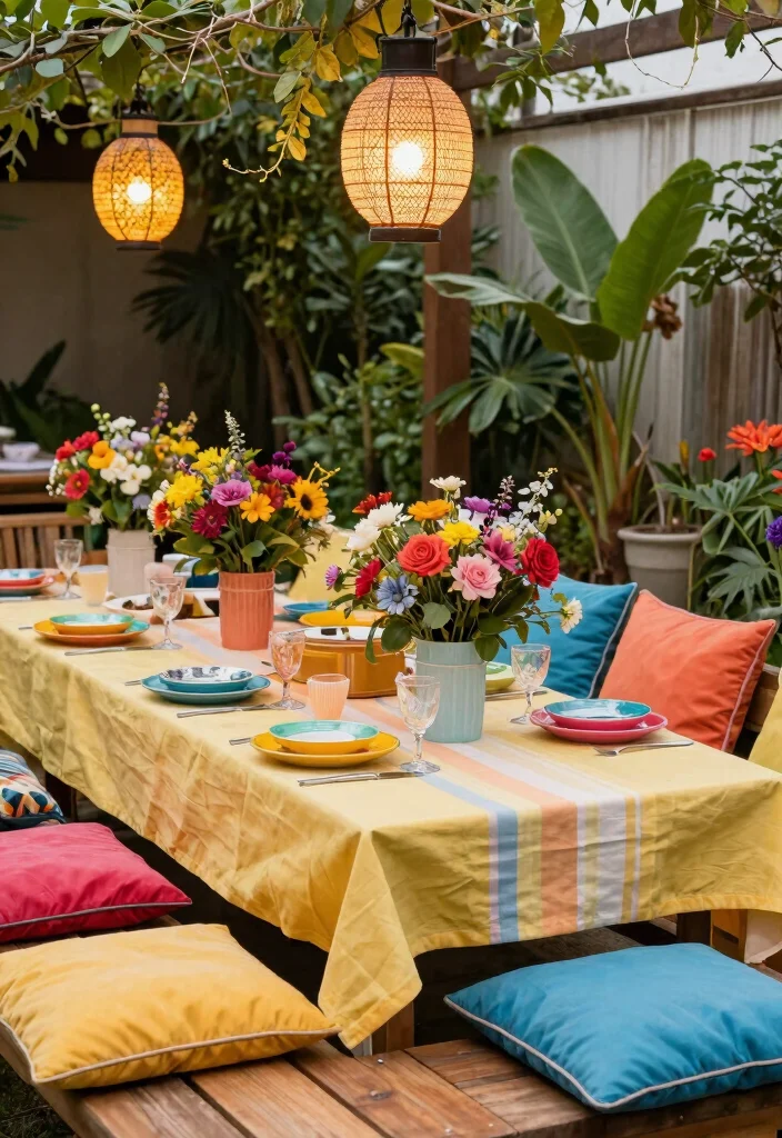 12 Outdoor Patio Dining Ideas for Family Meals 8. Colorful Outdoor Decor 0