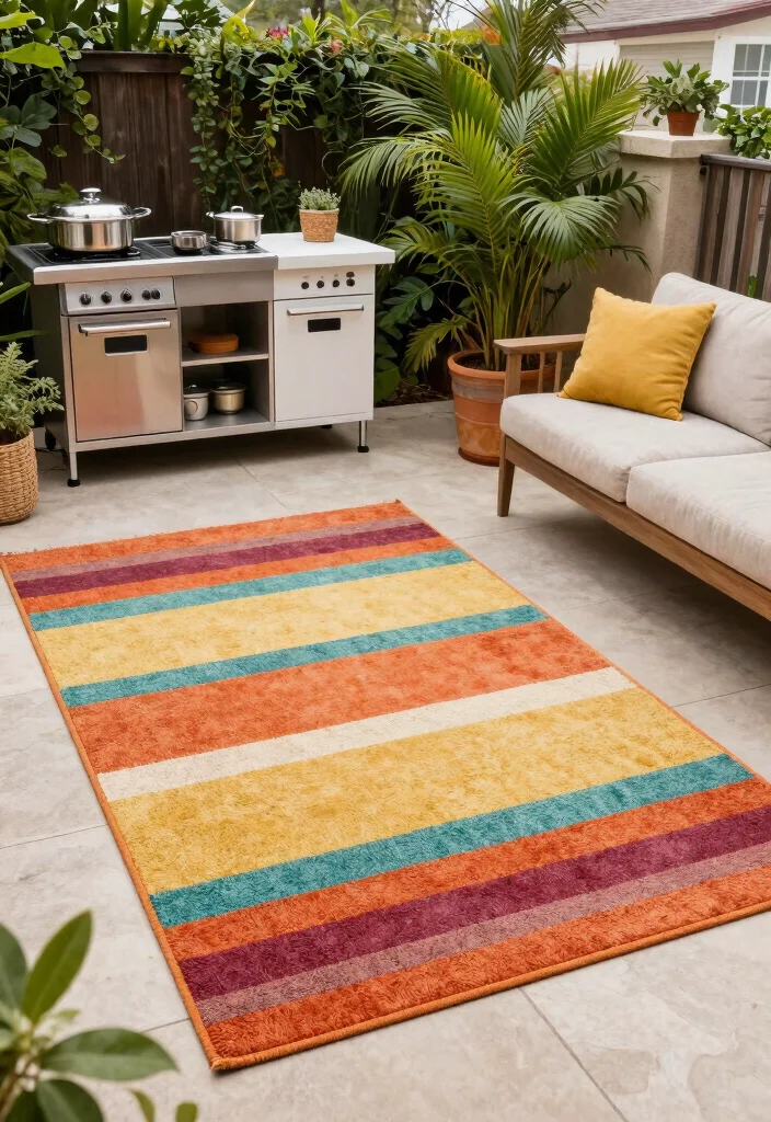12 Outdoor Patio Kitchen Ideas for Easy Entertaining 10. Style with Outdoor Rugs 0