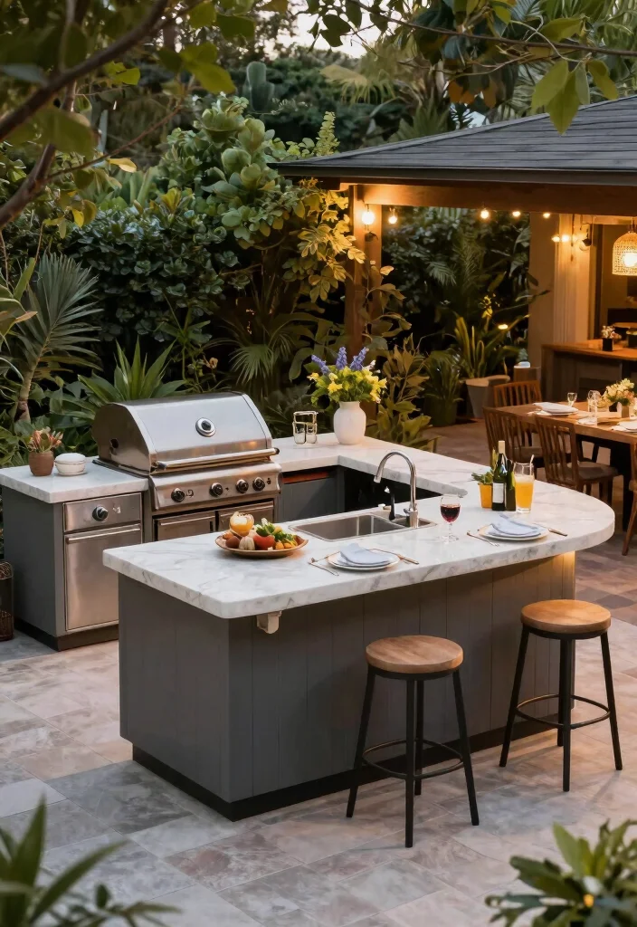 12 Outdoor Patio Kitchen Ideas for Easy Entertaining 3. Multi Functional Outdoor Island 0