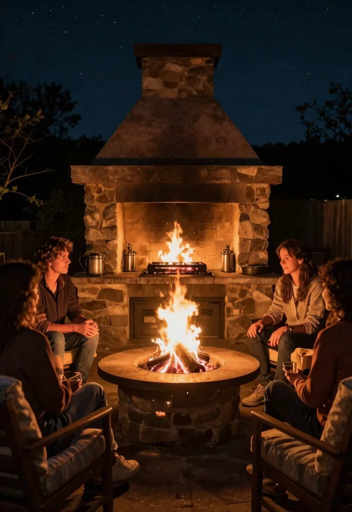 12 Outdoor Patio Kitchen Ideas for Easy Entertaining 4. Cozy Fire Pit Kitchen 0
